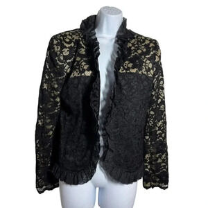 Vintage Bergamo Black lace nude illusion evening jacket blazer size 10 USA Made